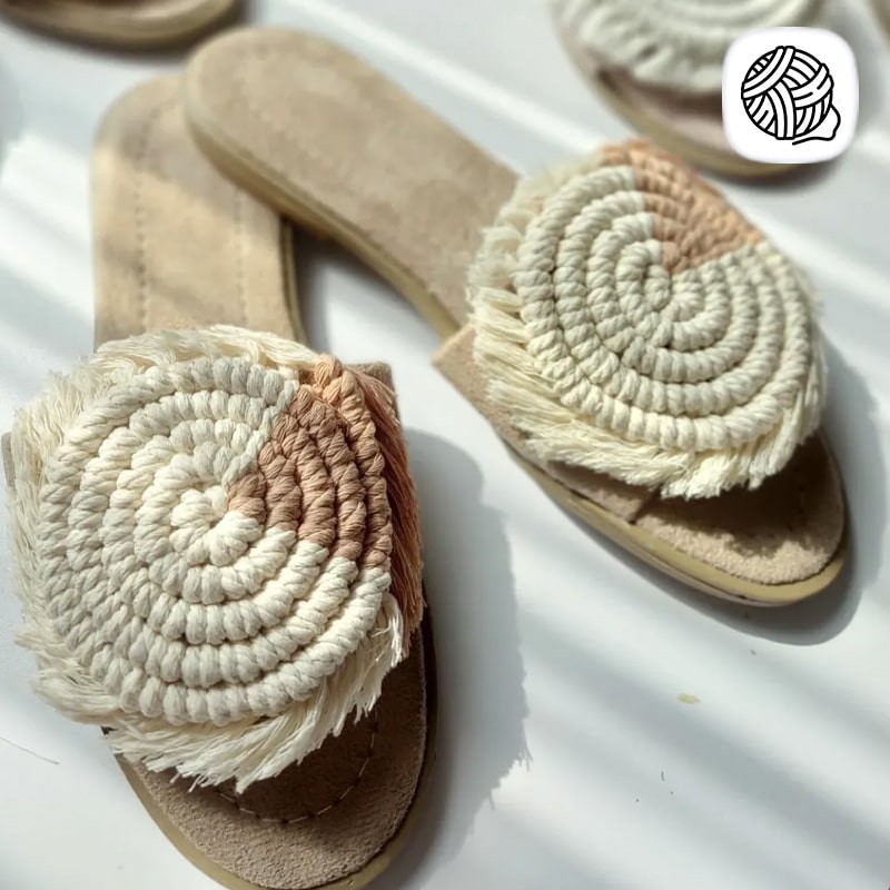 صندل مکرومه بافی مدل گلپیچ کد 02 - فورشگاه اینترنتی هنر ایرانی